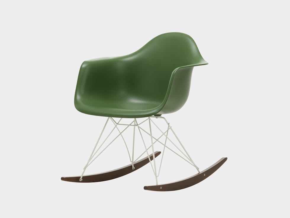 Vitra RAR Rocking Chair Forest seat shell White wire Dark Maple runners
